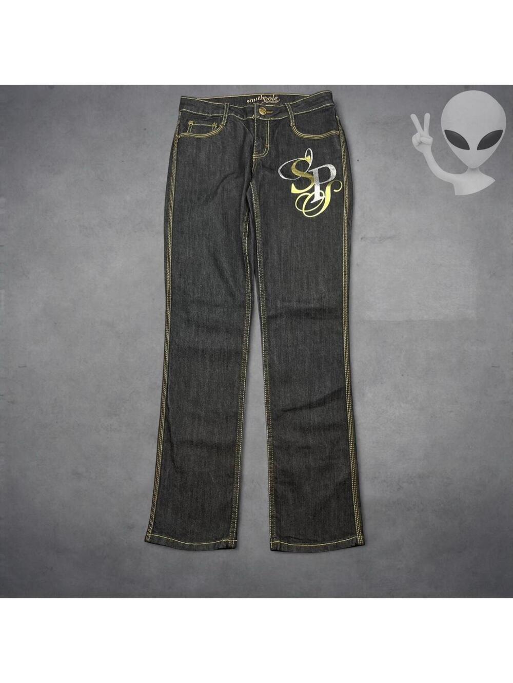 Southpole Women's Size 7 Bootcut Jeans Dark Wash Rhinestone Beaded Y2K McBling - Picture 3 of 8